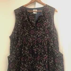 80s Vintage Laura Ashley floral sleeveless jumpsuit, sunflower corduroy print, L